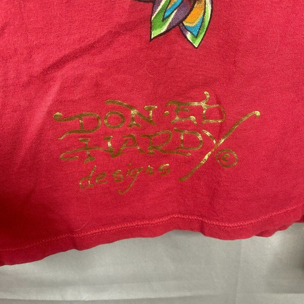 Authentic Ed Hardy Red to Black Ombre Long Sleeve Tee with Graphic Tiger & Rose - Picture 8 of 12